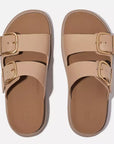 Gen-FF Buckle Two-Bar Leather Slides in Classic Beige