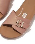 FITFLOP Iqushion Adjustable Buckle Leather Slides in Light Brown HF1 | Shop from eightywingold an official brand partner for Fitflop Canada and US.