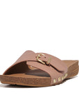 FITFLOP Iqushion Adjustable Buckle Leather Slides in Light Brown HF1 | Shop from eightywingold an official brand partner for Fitflop Canada and US.