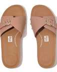 FITFLOP Iqushion Adjustable Buckle Leather Slides in Light Brown HF1 | Shop from eightywingold an official brand partner for Fitflop Canada and US.