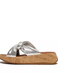 FITFLOP F-Mode Leather-Twist Flatform Slides in Silver HI1 | Shop from eightywingold an official brand partner for Fitflop Canada and US.