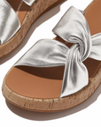 FITFLOP F-Mode Leather-Twist Flatform Slides in Silver HI1 | Shop from eightywingold an official brand partner for Fitflop Canada and US.