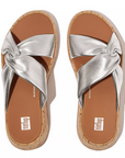 FITFLOP F-Mode Leather-Twist Flatform Slides in Silver HI1 | Shop from eightywingold an official brand partner for Fitflop Canada and US.