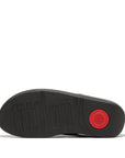 Black HX2 001 FitFlop sandals combining glam crystal embellishments, ergonomic Microwobbleboard™ technology, and recycled metal detailing.