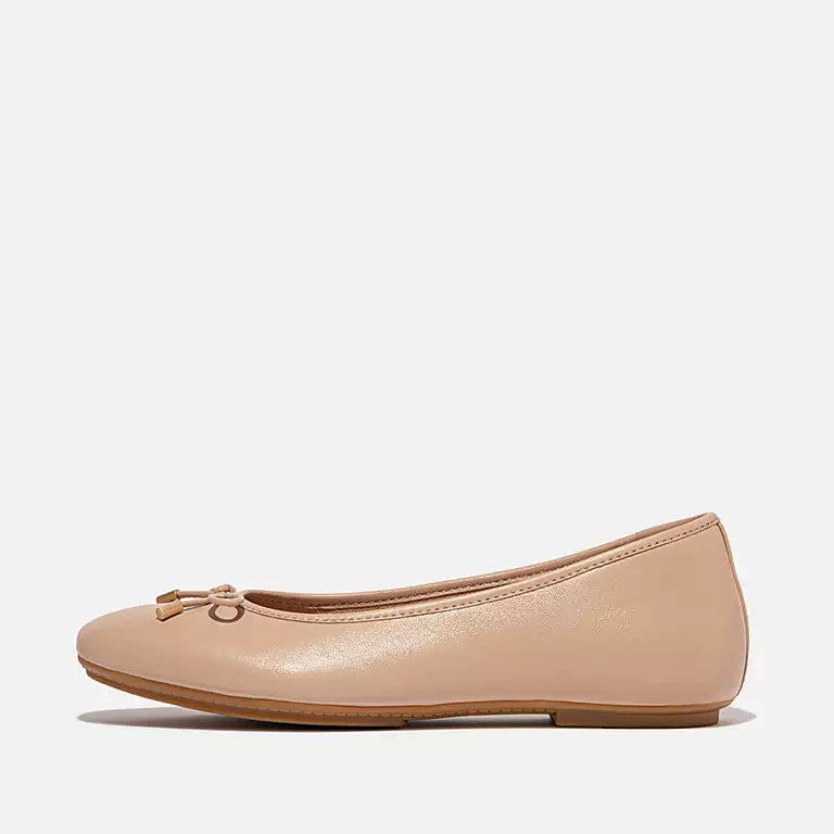 DELICATO Bow Soft Leather Ballerinas in Classic Beige
