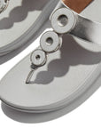 FitFlop IBO 011 Silver leather sandals with metallic marbled rings, APMA-approved Microwobbleboard midsole, and natural arch support.