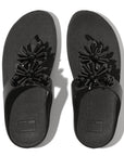 IE6 001 Black FitFlop sandals for women featuring faceted crystal clusters, cushioned midsole, and ergonomic arch support – stylish comfort in Canada.