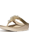FitFlop IG9 675 Platino sandals in metallic faux-leather with starburst crystal embellishments and APMA-approved ergonomic cushioning – elegant Canadian footwear.