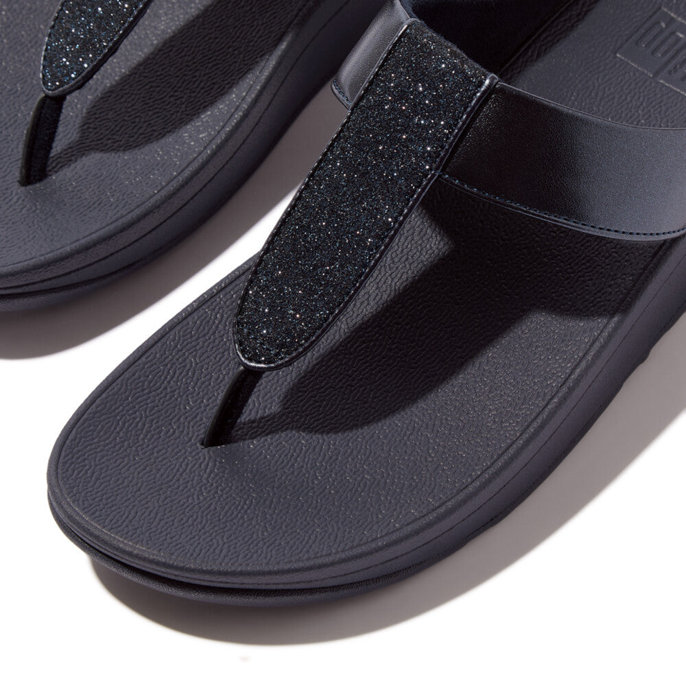 IK5 399 Midnight Blue FitFlop sandals featuring soft metallic shimmer, microfiber toe post, and APMA-approved triple-density cushioned midsole.