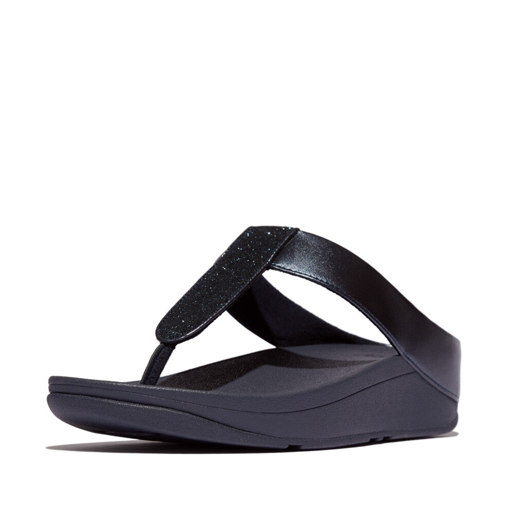 FitFlop IK5 399 Midnight Blue women’s sandals with glitter and pearlized faux-leather, ergonomic Microwobbleboard™ cushioning – available in Canada.