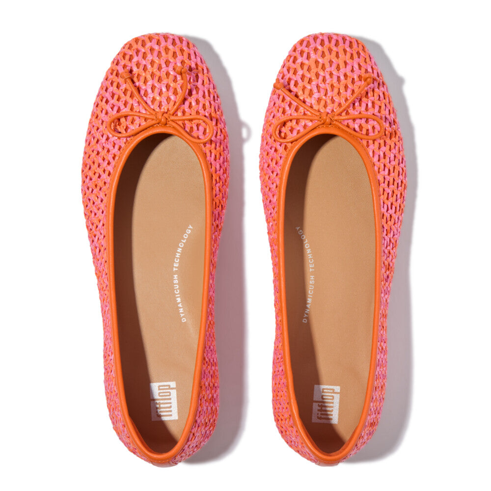 FITFLOP vibrant Satsuma Pink Perfect Mix raffia ballerinas with leather bow in Canada