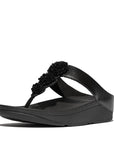 Women's black metallic FitFlop toe-post sandals IU1 with comfort Microwobbleboard midsoles.