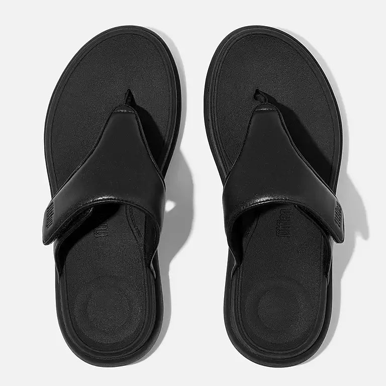 FITFLOP All Black padded faux leather sandals with ergonomic triple density sole in Canada
