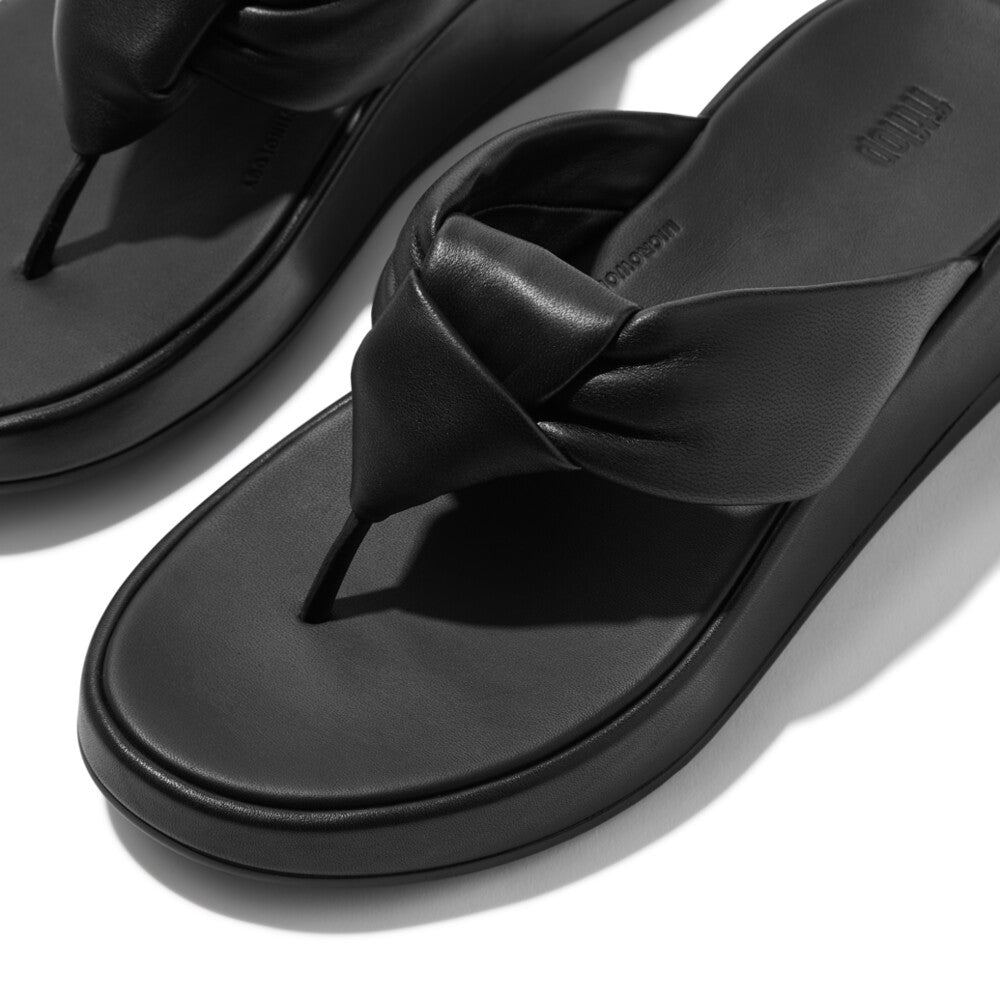 FITFLOP All Black luxe leather flatform sandals with natural arch support in Canada
