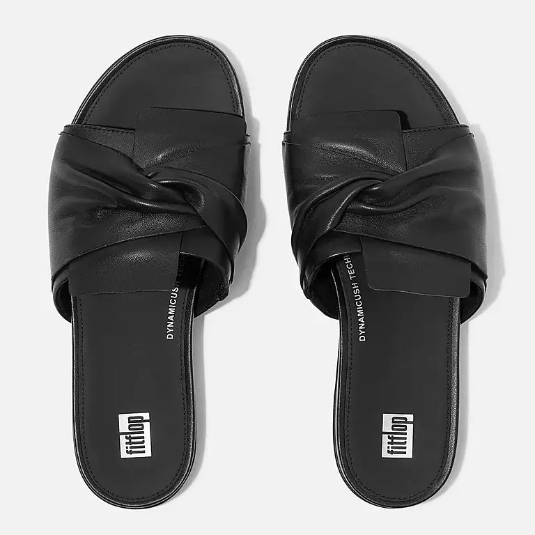 FITFLOP sculptural leather bow flats in All Black with ergonomic footbed in Canada