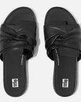 FITFLOP sculptural leather bow flats in All Black with ergonomic footbed in Canada