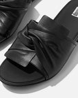 FITFLOP All Black slip on sandals featuring cushioned soles and soft leather in Canada