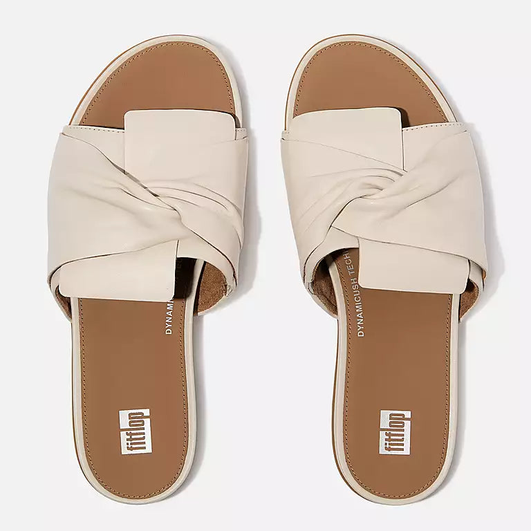 Top view of Paris Beige FITFLOP slip-on sandals in Canada with soft nappa leather and arch-supportive sole