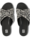Top View FITFLOP boho inspired slides in Black Ivory Mix with contoured footbed and support in Canada