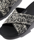 FITFLOP ergonomic slip on sandals in Black Ivory Mix with stylish raffia texture in Canada