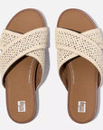 FITFLOP boho style summer slides in faux raffia with contoured footbed comfort in Canada