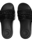 FITFLOP All Black bejewelled slide sandals with adjustable straps in Canada exclusive summer comfort.