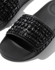 FITFLOP iQushion slides in All Black with crystal embellished straps and ergonomic support in Canada