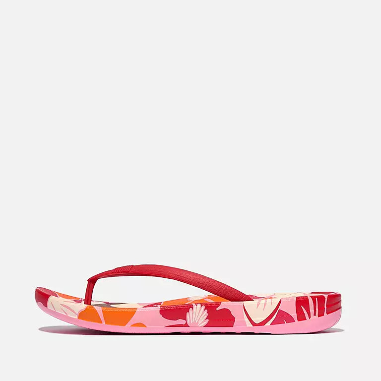 Redberry Mix FITFLOP iQushion flip-flops in Canada with vibrant floral print and ergonomic midsoles