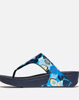 Side View of Midnight Navy Mix FITFLOP Lulu sandals in Canada with printed leather and Microwobbleboard™ midsoles