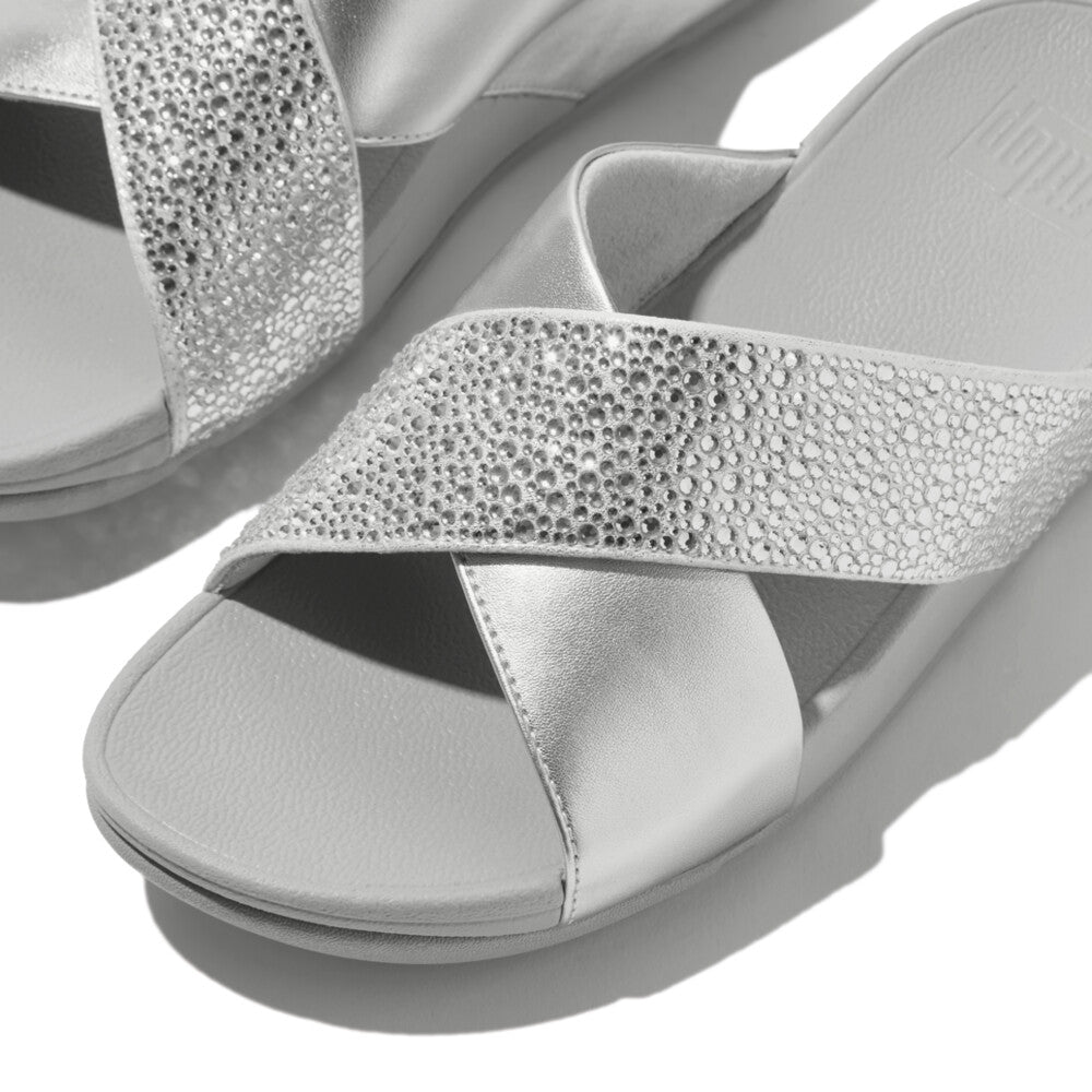 Stylish FITFLOP Lulu slides in Canada in Silver with slip-on design and triple-density cushioning