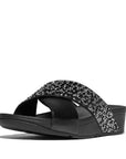 All Black FITFLOP Lulu Crystal Slides in Canada with ergonomic Microwobbleboard™ midsoles