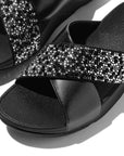 Stylish FITFLOP Lulu All Black slides in Canada with faux-leather strap and glittering crystal details