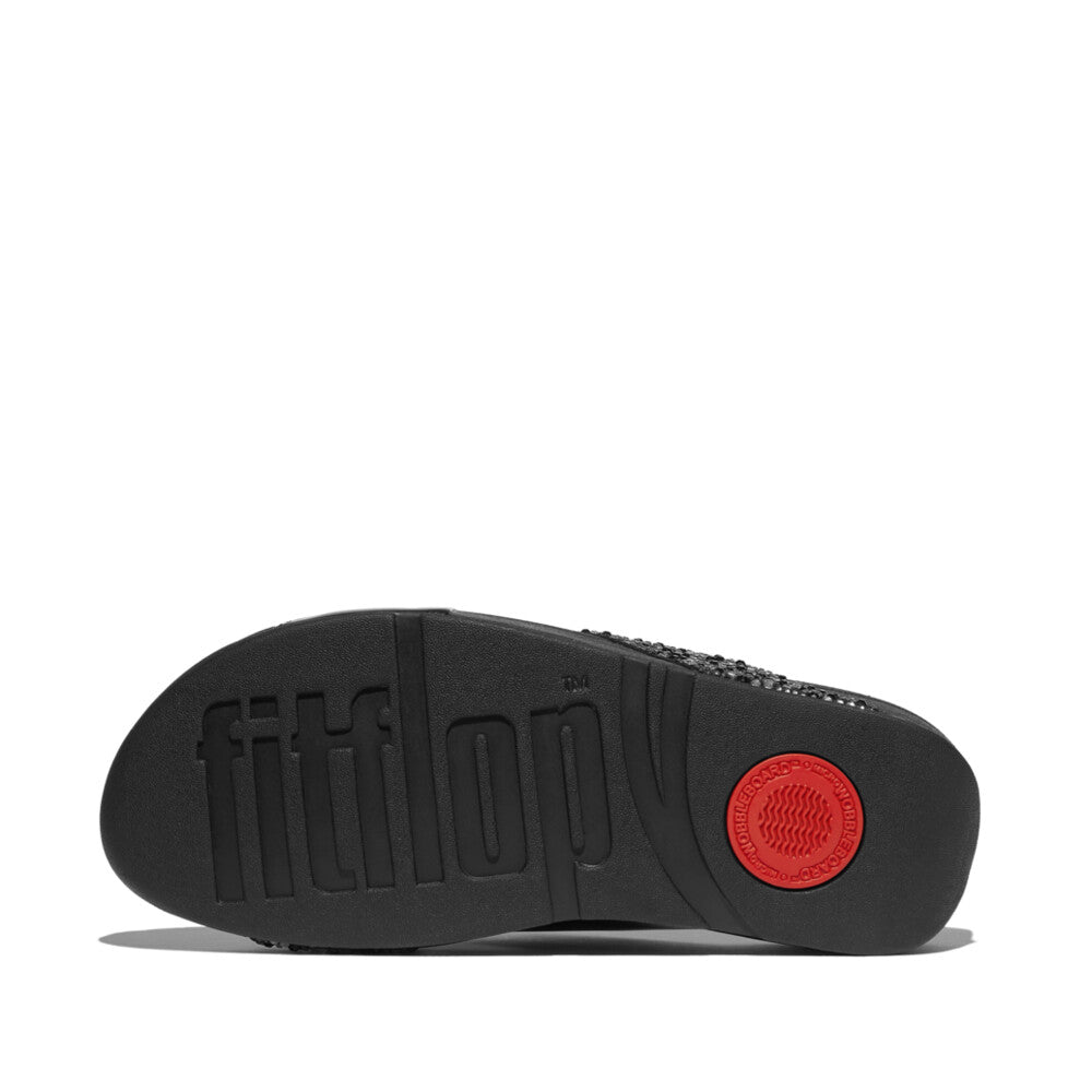 FITFLOP All Black slip-on sandals in Canada with padded straps and APMA-approved comfort design