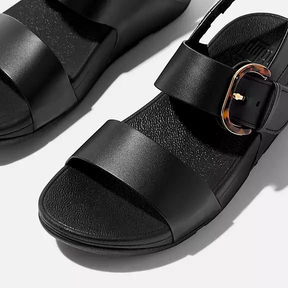All Black FITFLOP two-bar leather sandals in Canada with back strap and Microwobbleboard cushioning