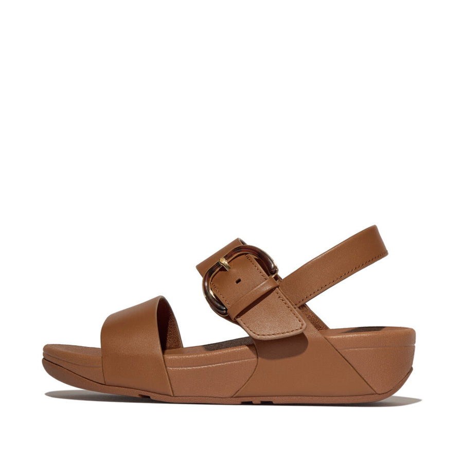 Side view of FITFLOP Deep Tan two-strap sandals in Canada with smooth leather and APMA-approved support