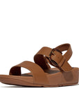 Deep Tan FITFLOP leather back-strap sandals in Canada with two-bar design and Microwobbleboard comfort