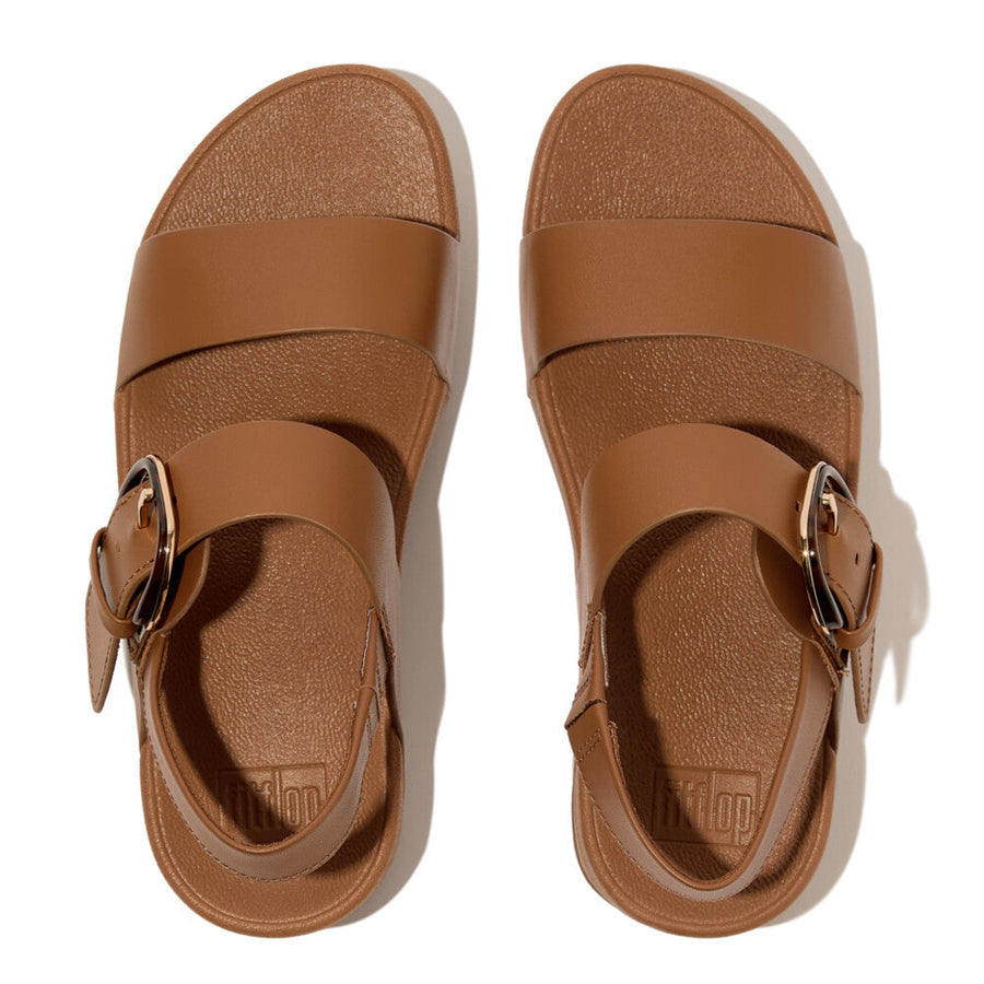 Top-down image of Deep Tan FITFLOP back-strap sandals in Canada with triple-density midsole technology