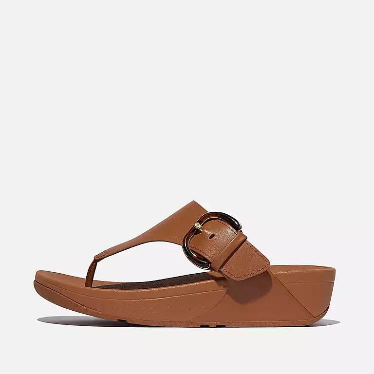 Deep Tan FITFLOP Lulu leather sandals in Canada with triangular vamp and antique-gold statement buckle