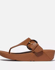 Deep Tan FITFLOP Lulu leather sandals in Canada with triangular vamp and antique-gold statement buckle
