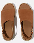 Top view of Deep Tan FITFLOP PlatFForm espadrille sandals in Canada with generous foot coverage and slip-resistant sole