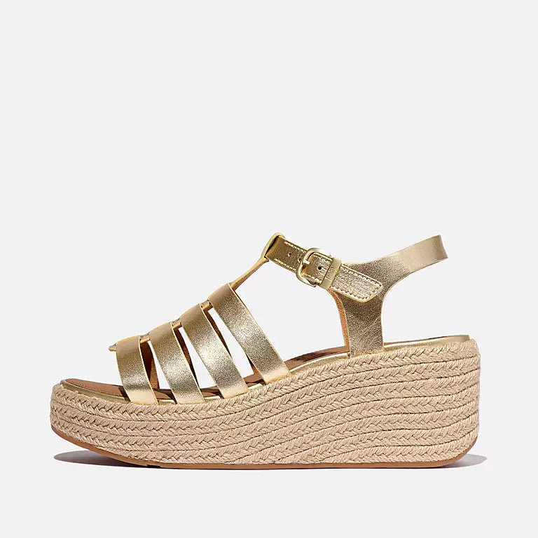 Side view of Platino FITFLOP fisherman-style sandals in Canada with brushed-metal buckle and ergonomic cushioning