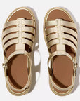 Top-down image of FITFLOP PlatFForm espadrilles in Platino in Canada with raw-edge leather and leather footbed