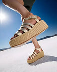 FITFLOP PlatFForm sandals in Canada in Platino featuring jute-wrapped high wedge and contoured footbed