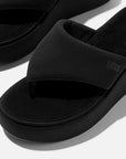 All Black FITFLOP PlatFForm sandals in Canada with toe-post design and CushX high-wedge sole