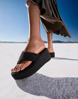 Modern All Black FITFLOP heeled sandals in Canada with subtle logo detail and sneaker-like comfort