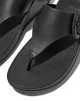 FITFLOP Lulu Covered-Buckle Raw-Edge Leather Toe-Thongs in Black HG9 | Shop from eightywingold an official brand partner for Fitflop Canada and US.