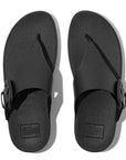 FITFLOP Lulu Covered-Buckle Raw-Edge Leather Toe-Thongs in Black HG9 | Shop from eightywingold an official brand partner for Fitflop Canada and US