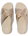 Lulu Crystal-Mix Metallic Cross Slides in Platino