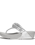 FITFLOP Lulu Padded-Knot Metallic Leather Toe-Post Sandals in Silver HN8 | Shop from eightywingold an official brand partner for Fitflop Canada and US.