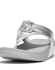 FITFLOP Lulu Padded-Knot Metallic Leather Toe-Post Sandals in Silver HN8 | Shop from eightywingold an official brand partner for Fitflop Canada and US.